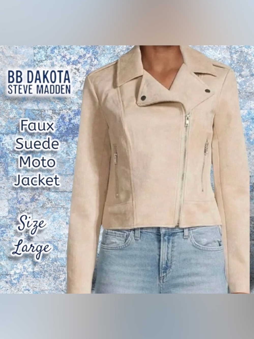 Jack by BB Dakota Moto Jacket Size Large Tan Suede Faux Leather Coat BM12624W